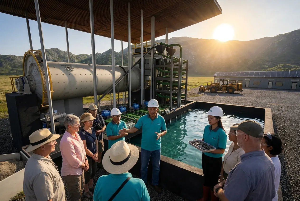 Tourists and ESMI staff at the ESMI eco processing plant