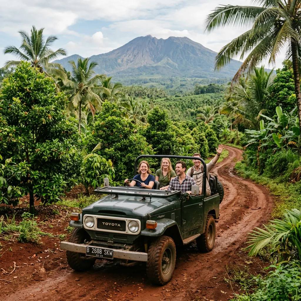 An FJ40 jeep on a jungle road in the Minahasa